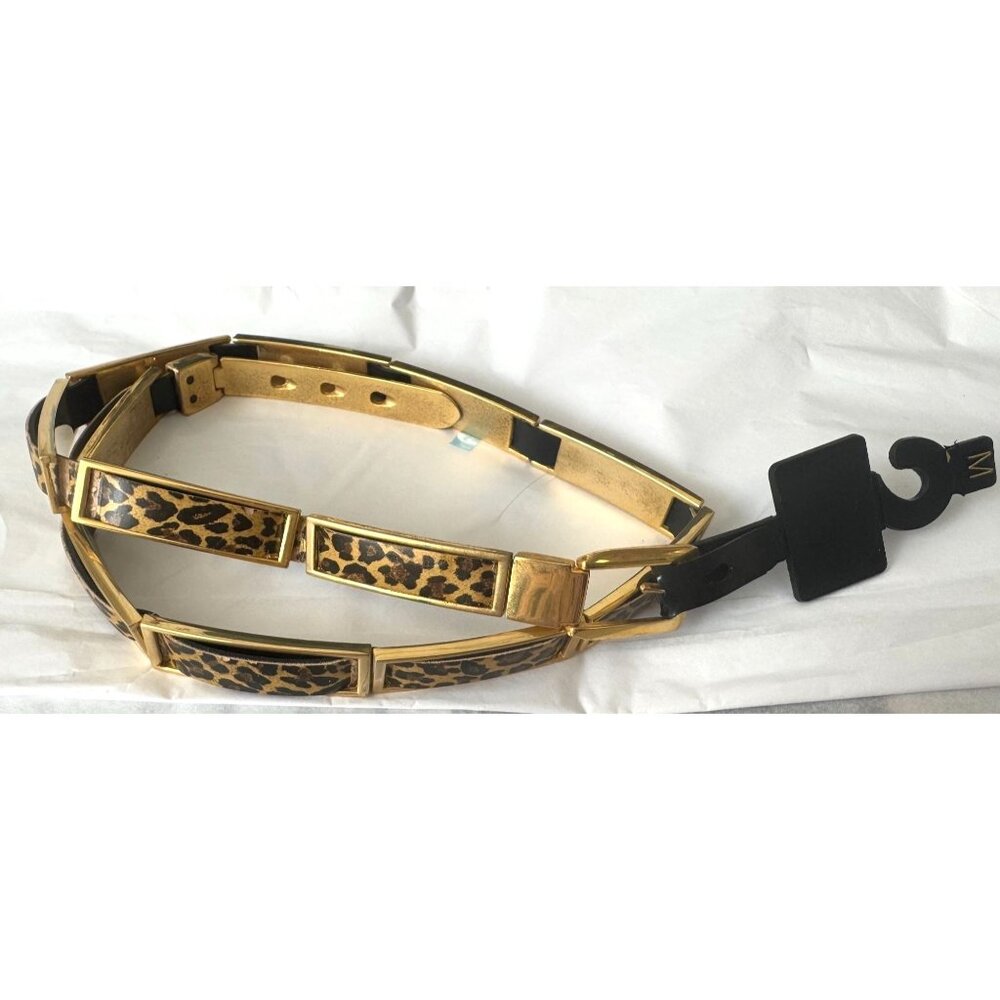 Leopard Print Gold Metal Adjustable Belt With Black Accents